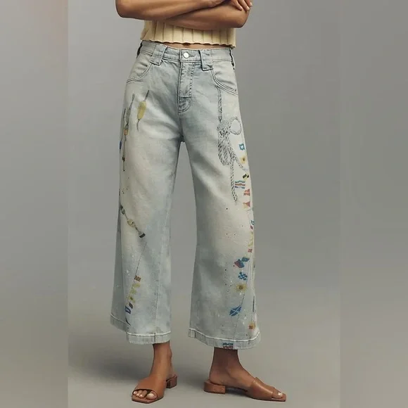 Anthropologie Pilcro Light Blue Wide-Leg Jeans 28 high rise wide leg painted - Picture 4 of 11